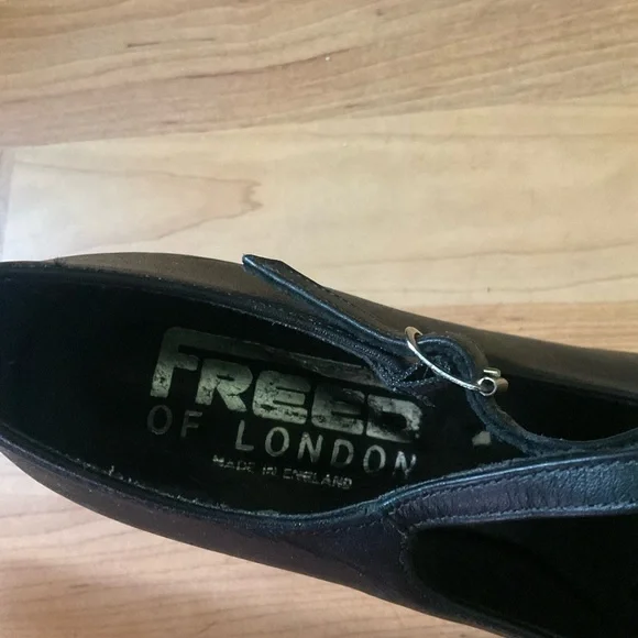 “FREED OF LONDON” Professional Dance/ Ballroom Black Strap Heeled Shoes - Picture 4 of 9